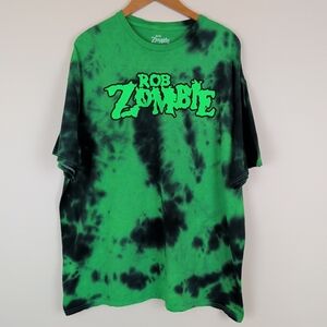 Rob Zombie Green & Black Tie Dye Text Logo Graphic T-shirt